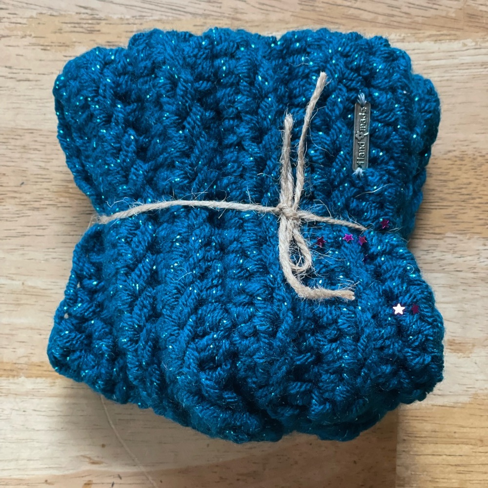 Blue Knit Headband Scarf with Sparkle Accents